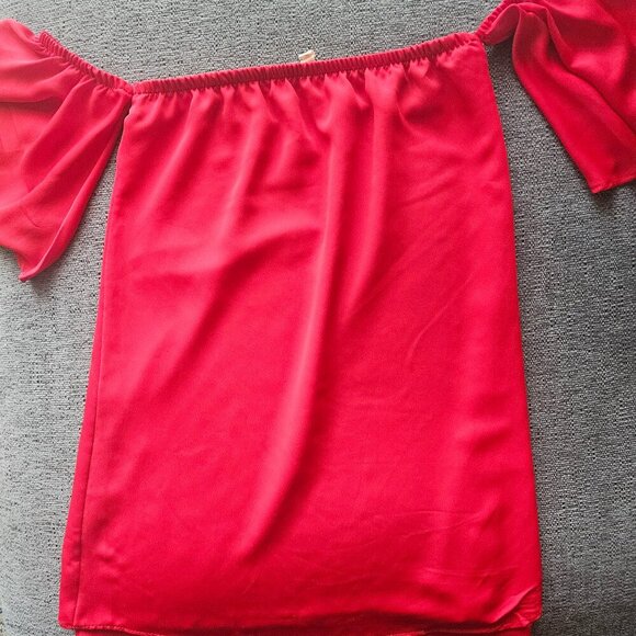 Tyche Boho red Off On shoulder Stretch festive Holiday Christmas sexy Shirt  S - Picture 5 of 6